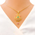 Traditional Floral Drop 22k Gold CZ Pendant