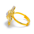 Two Tone Flower 22k Gold CZ Statement Ring
