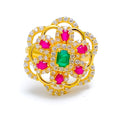 Festive Floral 22k Gold CZ Statement Ring