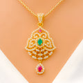 Upscale Floral Vine 22k Gold CZ Drop Pendant