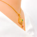 Upscale Floral Vine 22k Gold CZ Drop Pendant