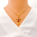 Impressive Alternating Flower 22k Gold CZ Pendant