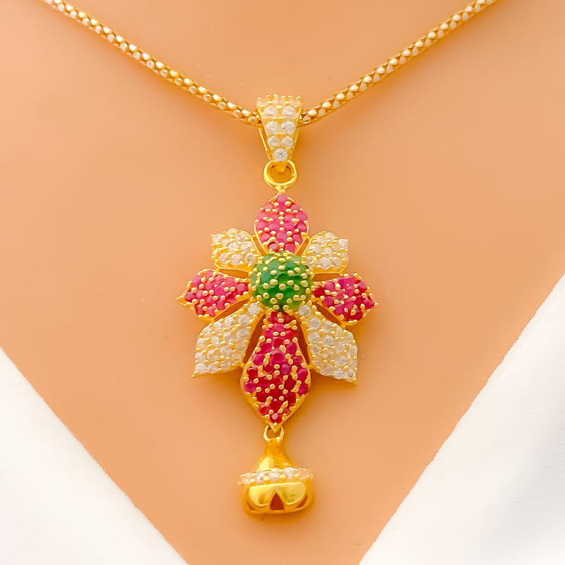 Impressive Alternating Flower 22k Gold CZ Pendant