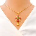 Impressive Alternating Flower 22k Gold CZ Pendant