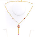 Dangling Three Chain Floral CZ 22k Gold Necklace