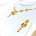 Festive Floral White Enamel 22k Gold Necklace Set 