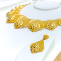 Reflective Mesh Leaf 22K Gold Necklace Set 