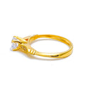 Glossy Leaf Adorned CZ Solitaire 22k Gold Ring