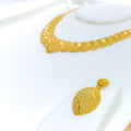 Posh Netted Marquise Leaf 22K Gold Necklace Set 