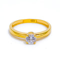 Petite Striped CZ Solitaire 22k Gold Ring