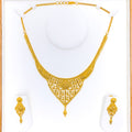 Leaf Adorned Netted 22k Gold Necklace Set