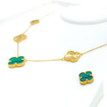 Charming Clover Malachite 21K Gold Necklace Set 