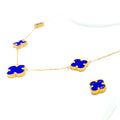 Graceful Clover Lapis 21K Gold Necklace Set 