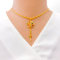 Sophisticated Rangoli Flower 22k Gold CZ Pendant Set 