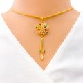 Sophisticated Rangoli Flower 22k Gold CZ Pendant Set 