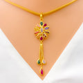 Festive Floral 22k Gold CZ Pendant Set 