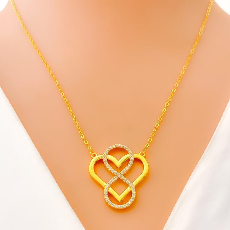 Unique Infinite Heart 21k Gold CZ Necklace 