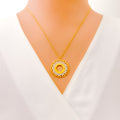 Graceful Fine Floral 21k Gold CZ Necklace 