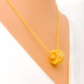 Dazzling Elegant Floral 21k Gold CZ Necklace 