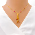 Dangling Leaf Charm 22k Gold CZ Necklace