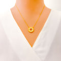 Trendy Twinkling Halo 21k Gold CZ Necklace 