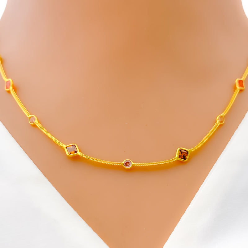 Vibrant Festive 22k Gold CZ Necklace 