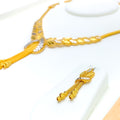 Reflective Textured Leaf 22k Gold Necklace Set