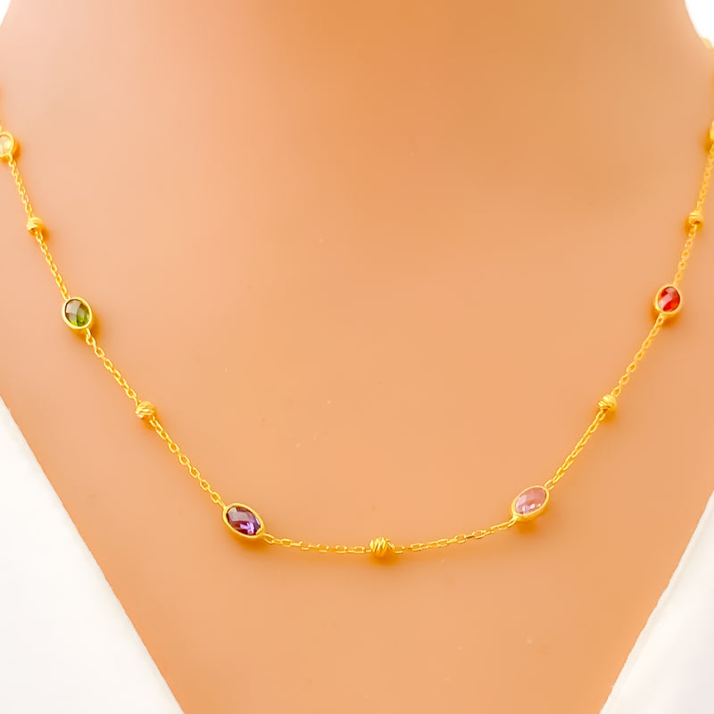 Sleek Vibrant 21k Gold CZ Necklace 