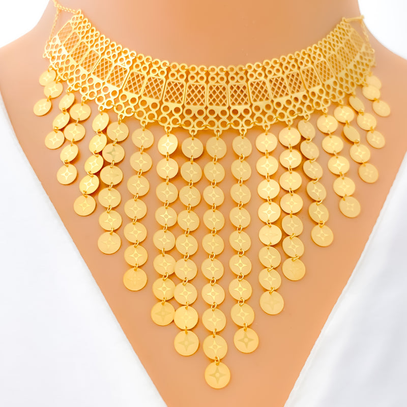 Captivating Royal Netted 21K Gold Necklace Set 