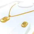 Reflective Striped Floral 22K Gold Pendant Set