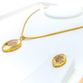 Gorgeous Domed Leaf 22K Gold Pendant Set