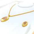Glossy Elevated Oval 22K Gold Pendant Set