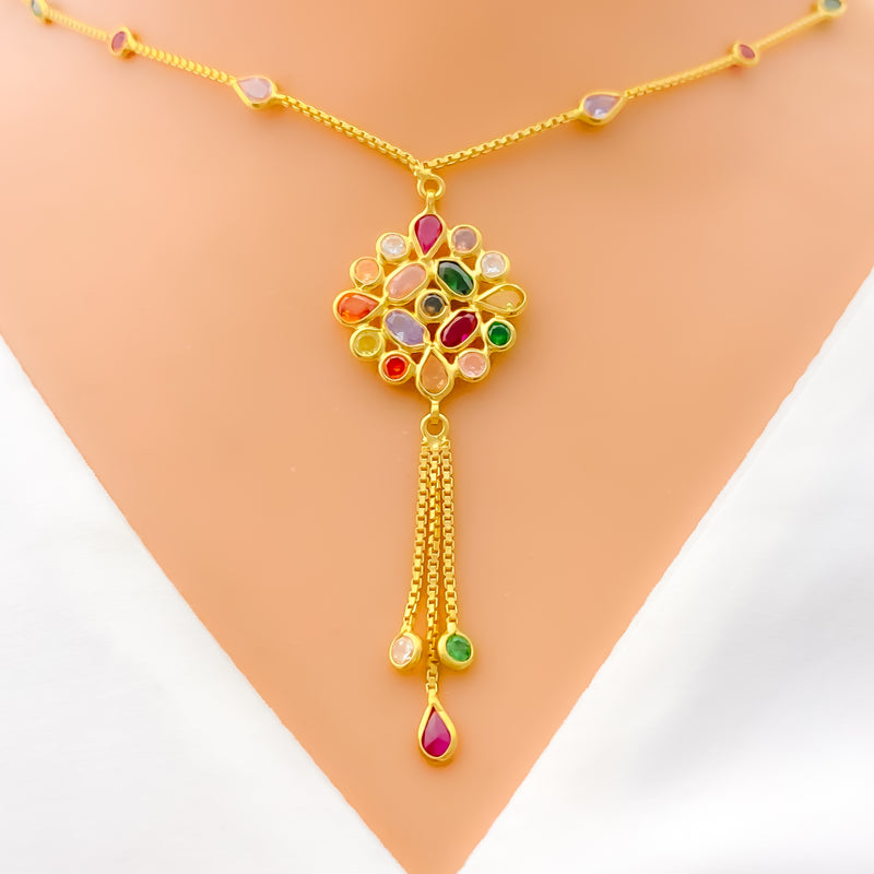 Radiant Round CZ 22k Gold Necklace 