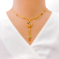 Dangling Three Chain Floral CZ 22k Gold Necklace