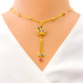 Dangling Three Chain Floral CZ 22k Gold Necklace