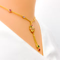 Dangling Three Chain Floral CZ 22k Gold Necklace