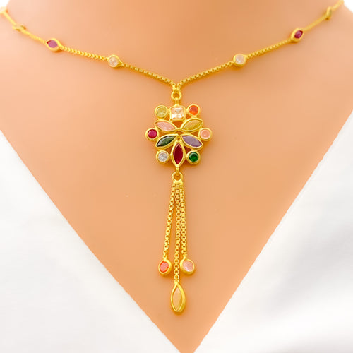 Bright Dangling Charm CZ 22k Gold Necklace