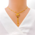 Multi-color Triple Leaf CZ 22k Gold Necklace