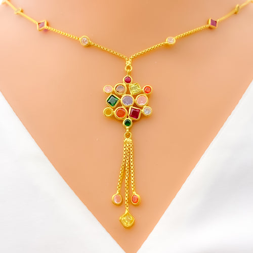 Festive Mandala CZ 22k Gold Necklace