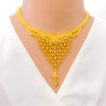 Gorgeous Netted V-Shaped 22k Gold Necklace Set 