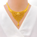 Leaf Adorned Netted 22k Gold Necklace Set 