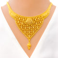 Leaf Adorned Netted 22k Gold Necklace Set 