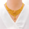 Vibrant Leaf Adorned 22k Gold Necklace Set 