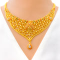 Vibrant Leaf Adorned 22k Gold Necklace Set 