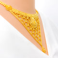 Delicate Floral Fanned 22k Gold Necklace Set