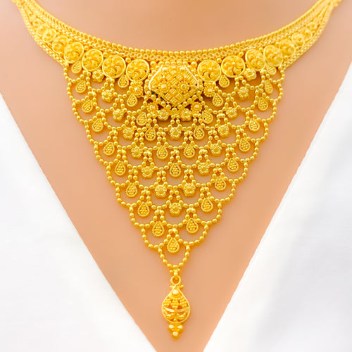 Dazzling Dotted Drop 22k Gold Necklace Set