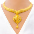 Reflective Striped 22k Gold Necklace Set 