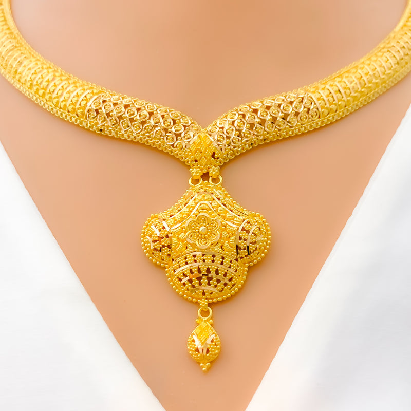 Classic Clover Drop 22k Gold Necklace Set 