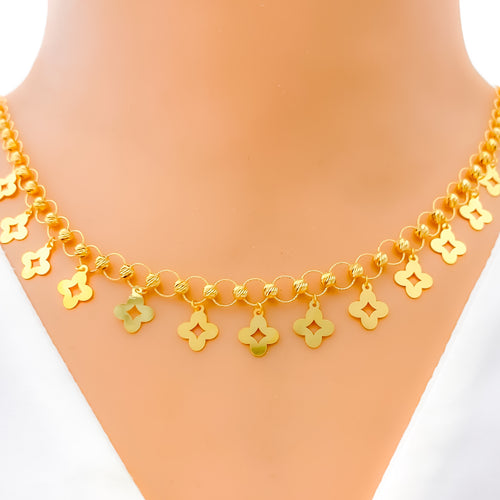 Dazzling Floral Charm 22K Gold Necklace Set 