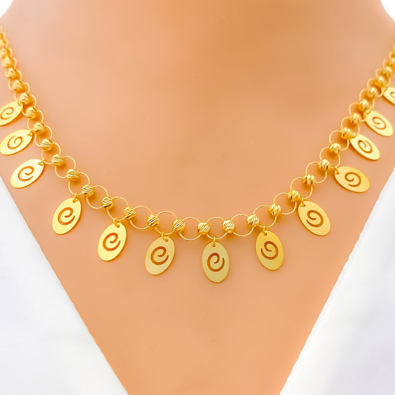 Sophisticated Spiral Charm 22K Gold Necklace Set 